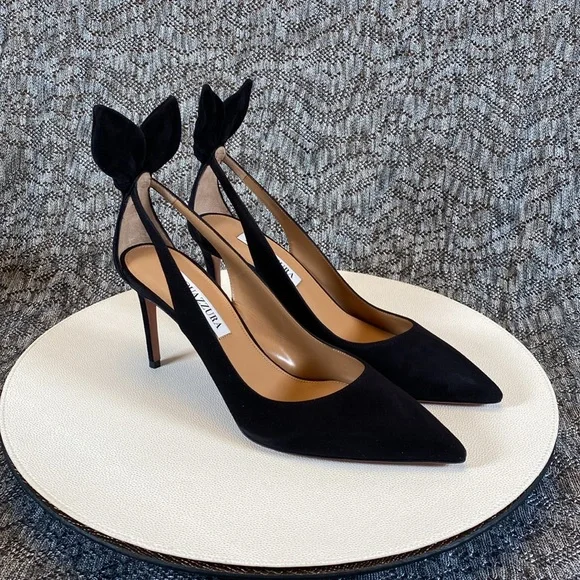 Aquazzura Bow Tie Pump 85mm Heels Black Size 36 - Picture 3 of 14